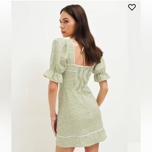 Reformation Evianna Linen Dress in Avocado Check